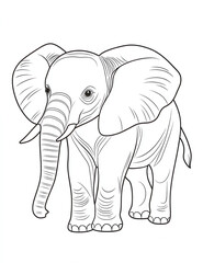 Fototapeta premium A simple coloring page of an elephant, with no shading, thick lines, and a white background, designed for children.