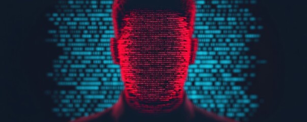 Employee in shadows accessing restricted data, digital matrix background, insider threat, security awareness