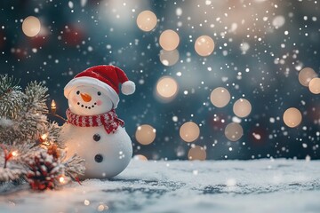 Christmas winter background with snow and blurred bokeh.Merry christmas and happy new year greeting card with copy-space. with generative ai