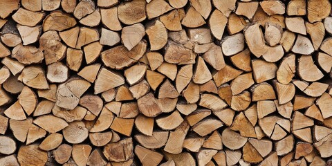Stacked firewood logs, close-up.
