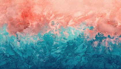 Obraz premium Abstract Artwork with Coral and Teal Swirls and Speckles