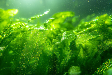 Fototapeta premium Green spirogyra is fresh water algae have very high calcium and beta-carotene.