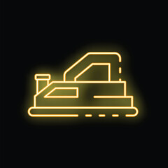 Bright yellow neon icon of a steam iron glowing on a black background representing laundry, clothing care and household chores