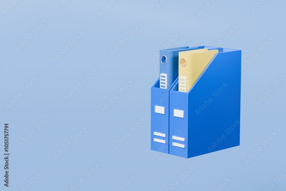 Poster 3d file folder with storing box and paper icon. minimal binder file folder document icon. office equ