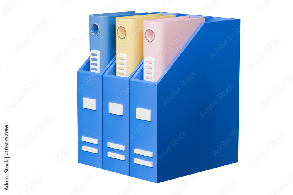 Poster 3d file folder with storing box and paper icon. minimal binder file folder document icon. office equ