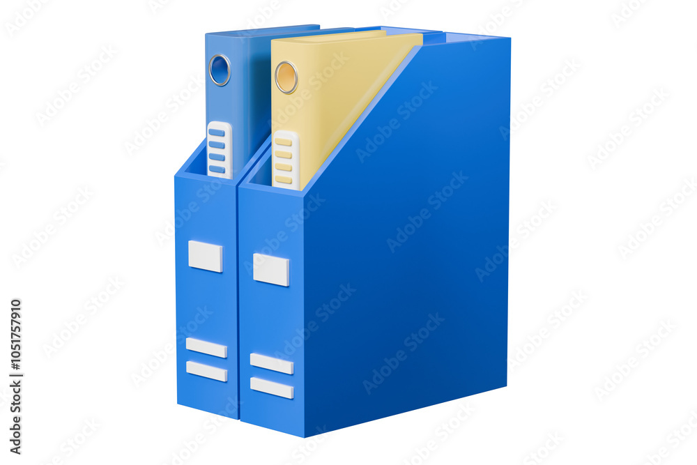 Poster 3d file folder with storing box and paper icon. minimal binder file folder document icon. office equ