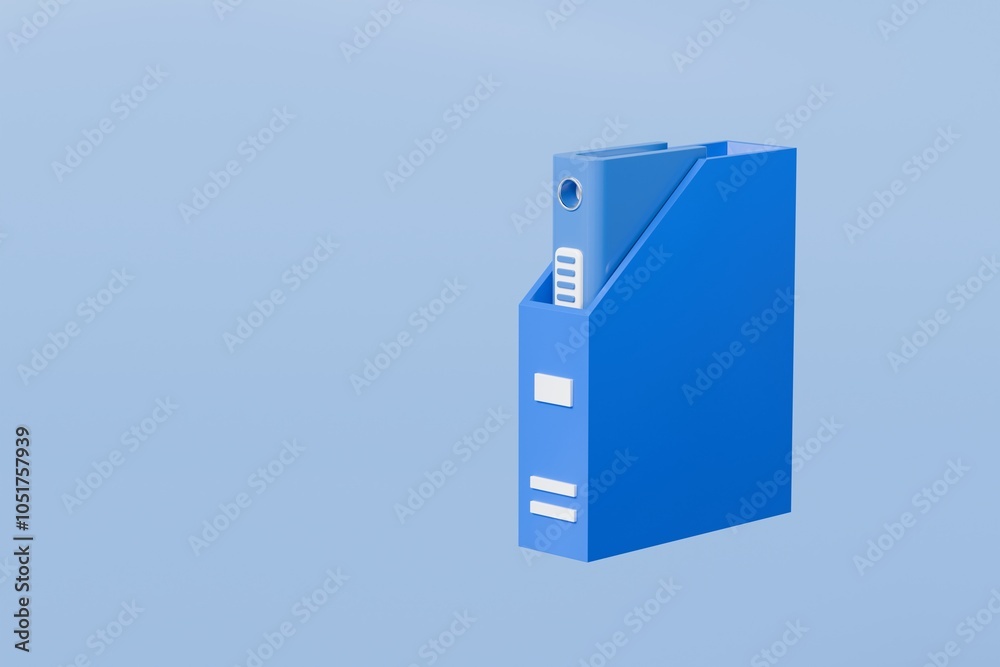 Poster 3d file folder with storing box and paper icon. minimal binder file folder document icon. office equ