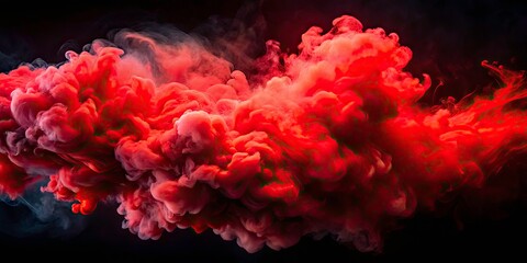 Obraz premium Vibrant Red Smoke Background for Artistic Posters, Covers, and Flyers - Colorful Watercolor Texture with Smooth Grunge Effect on Black