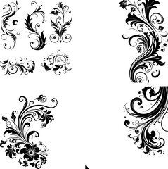 Calligraphic Design Elements Ornate Scroll flourishes filigree Swirl ornament stroke curls divider