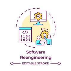 Software reverse engineering multi color concept icon. Code analysis. System restructuring, improvement. Round shape line illustration. Abstract idea. Graphic design. Easy to use in article