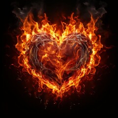 burning heart on black. Generative AI (생성형 AI)