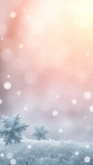 Winter scene with snowflakes and a warm, glowing sunset, creating a serene and cozy atmosphere