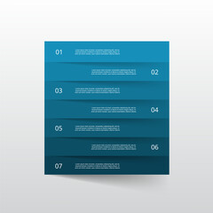 Step by step blue infographic template with 7 steps, options, parts or processes.