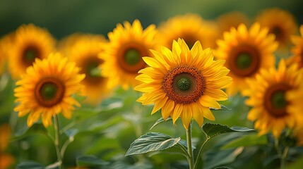 Vibrant Sunflowers in a Sunny Field
