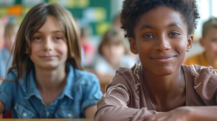 Diverse Classroom Learning Environment with Focused Students Engaging in Studies. Generative ai