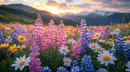 Fototapeta premium Vibrant Pastel Meadow at Sunrise