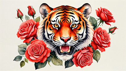 Impressive Tiger Head Illustration Symbolizing Strength, Beauty and Tenderness through Vibrant Vector Graphics, Sophisticated Details and Harmony of Opposites in Decorative Design for Art Posters