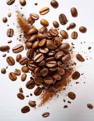 Obraz premium Explosión de granos de café arabica tostados