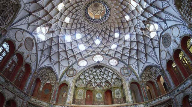 A majestic interior of Borujerdi House with a grand domed ceiling, Kashan