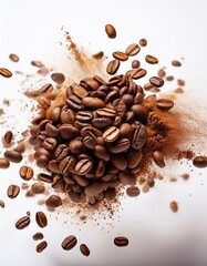 Obraz premium Explosión de granos de café arabica tostados