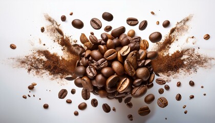 Obraz premium Explosión de granos de café arabica tostados