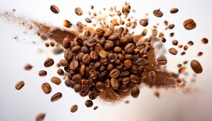 Obraz premium Explosión de granos de café arabica tostados