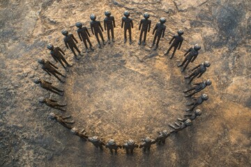 Fototapeta premium A circle of figures holding hands, representing a strong sense of unity, connection, and togetherness.
