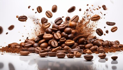 Obraz premium Explosión de granos de café arabica tostados