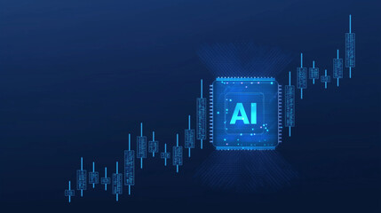 Digital AI Technology Concept. An abstract illustration of an AI chip with a rising stock chart, symbolizing the growth and investment potential of artificial intelligence. Generative AI