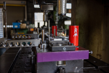 Sheet Metal Stamping Tool Die for Automotive Precision Parts on The Numerical Control Milling Machine Table. Tandem Stamping System. At a High Quality Technology Factory.