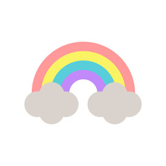 A simple, flat-style vector of colorful rainbow on a white background. Bold colors, minimal design, positivity, weather