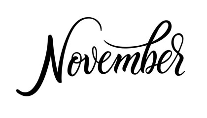 Obraz premium November icon vector illustration, black on white background, month of the year, text for postcard