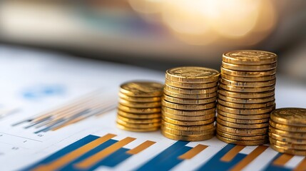 Gold Coins Stacked on a Financial Chart. Illustration background for presentation and wallpaper