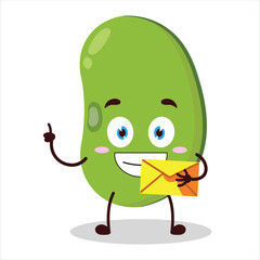 cute happy expression of mung bean  bring envelope letter cartoon character