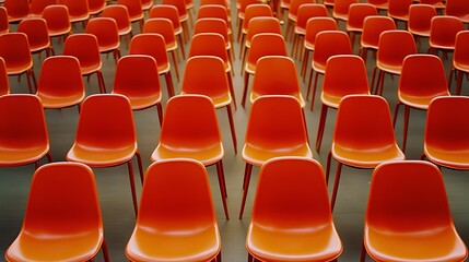 Fototapeta premium Orange Chairs in a Row: Minimalist Abstract Photography
