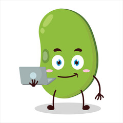 Obraz premium cute success business expression of mung bean carry laptops cartoon character