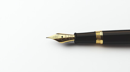 Elegant Black and Gold Fountain Pen on White Background