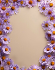 Obraz premium Symphyotrichum ericoides flower filling the edges of the frame isolated on a biege background