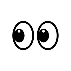 Round eyes looking right. Eyes looking to one side. Sideways glance vector icon. Two eyes emoji. Cartoon eyes looking. For doll, toy, comic book animation. Vector illustration