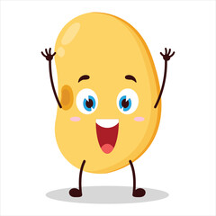 cute rise hand happy expression of soy bean character