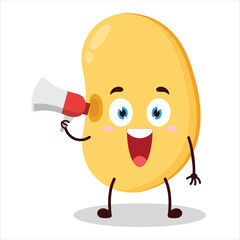 cute happy expression of soy bean carry megaphone cartoon character
