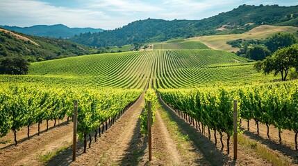 Fototapeta premium Vineyard Rows in a Sunny Landscape