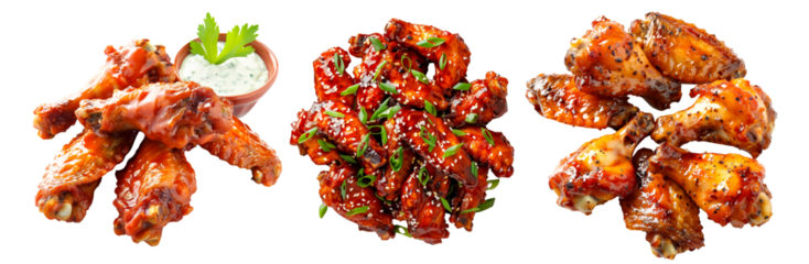 Delicious crispy Jerk chicken wings garnished with fresh cilantro, great for appetizers or main meals.