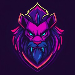Fototapeta premium Vibrant Abstract Neon Lion Head Logo Artwork on Dark Background illustration