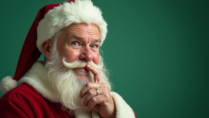 Santa Claus's portrait. Green background. Copy space