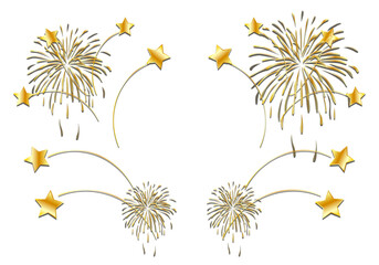 Obraz premium Fuegos artificiales y estrellas doradas en fondo transparente