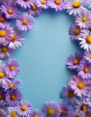 Fototapeta premium Symphyotrichum ericoides flower filling the edges of the frame isolated on a light blue background