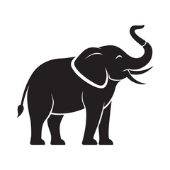  Elephant with Trunk Raised Silhouette