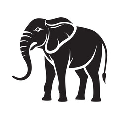  Elephant with Trunk Raised Silhouette