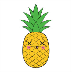 Cute Pineapple Fruit illustration Vector, Kawaii Pineapple Face isolated Clipart Design 

